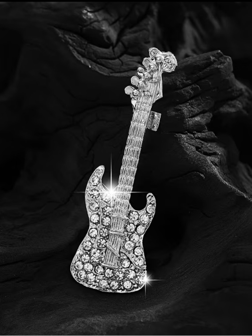 Rhinestone Guitar Brooch